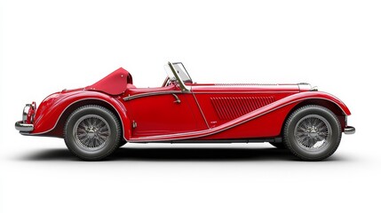 Fototapeta premium Old red convertible car isolated on white background.