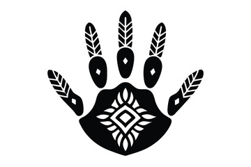Fototapeta premium Tribal-style handprint vector icon with ethnic patterns on a white background