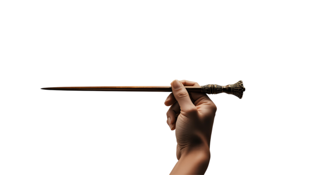 Photo of hand holding magic wand wizard tool isolated on transparent background.png