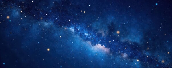 Naklejka premium Starry Night Sky with Navy Blue and Gold Accents, Cosmic Glitter Effect, dark edges, universe, gold stars