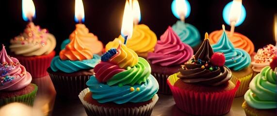 A whimsical closeup of colorful cupcakes arranged for a festive occasion each one celebrating the sweetness of shared moments