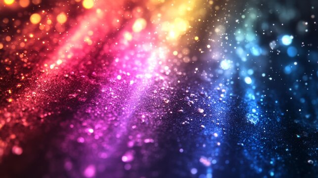 This vibrant image showcases mesmerizing colorful light rays with bokeh effects, creating a dynamic visual experience filled with enchanting colors and sparkles.