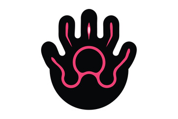 Obraz premium Glowing handprint icon with neon light effect on a white background