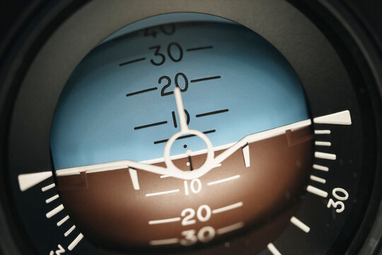 Aircraft tilt orientation device in the sky close-up with numbers. Concept flights and their safety.