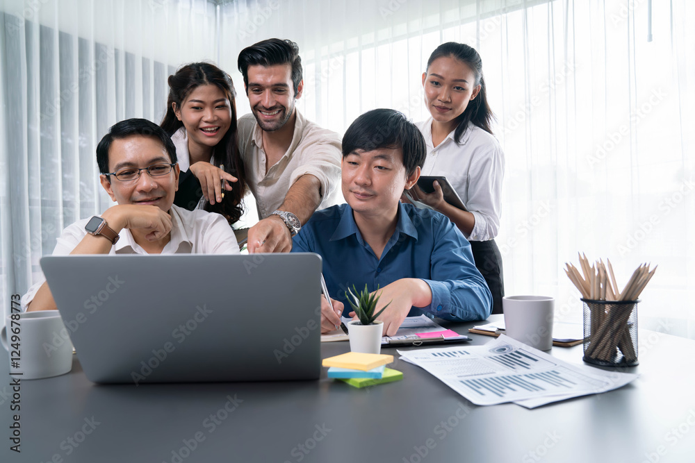 Poster data analysts team of office worker collaborate on business intelligence bi dashboard to analyze fin