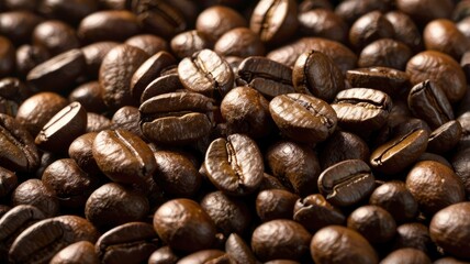 Fototapeta premium a close-up scene featuring roasted coffee beans falling onto a mound of beans
