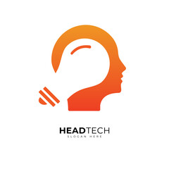 Collection of human head technology logo design templates. set head digital technology inspiration logo design