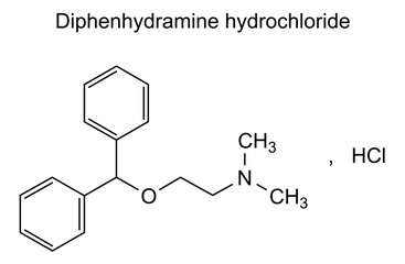 Chemical structure of diphenhydramine hydrochloride, drug substance