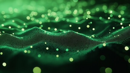 Green background with lights. Computer and cyberspace technology. Digital programming network with data. Background in green with lifestyle illumination.