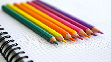 Fototapeta premium Colorful Pencils On Grid Notepad