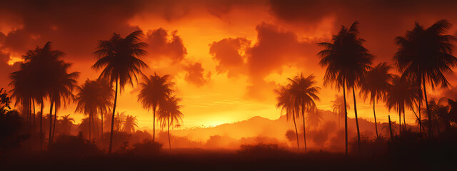 Palm Trees Framing a Burning Sunset