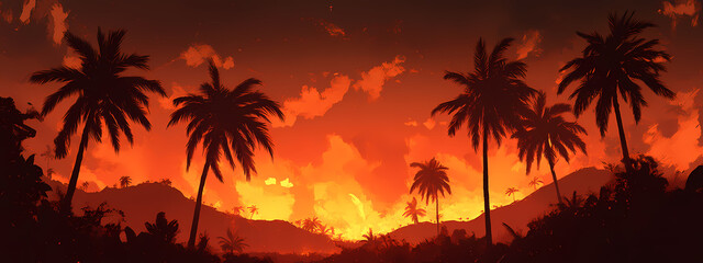 Obraz premium Palm Trees Framing a Burning Sunset