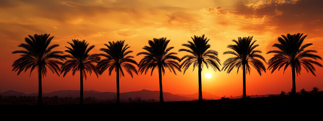 Fototapeta premium Palm Trees Framing a Burning Sunset