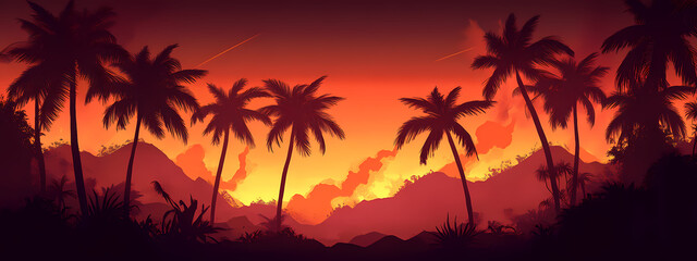 Palm Trees Framing a Burning Sunset