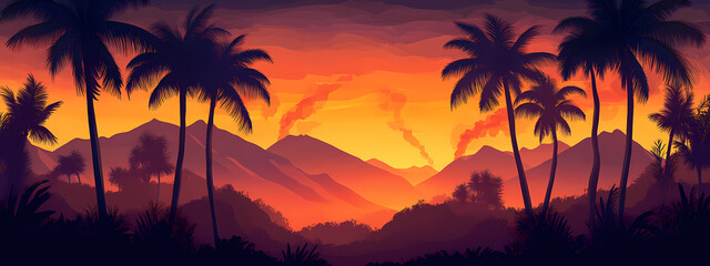 Obraz premium Palm Trees Framing a Burning Sunset