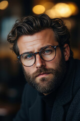 A man with a beard wearing glasses looking at the camera