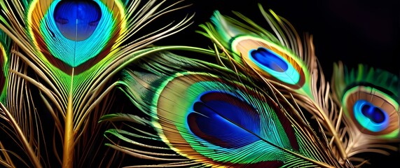 Obraz premium A vibrant closeup of peacock feathers showcasing exquisite patterns and colors celebrating natures artistry and the beauty of diversity