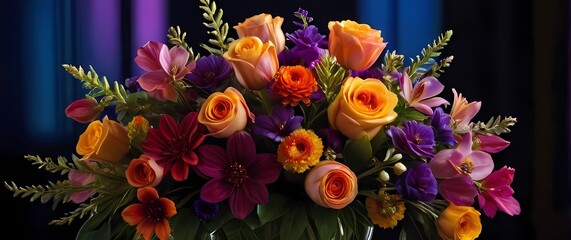 A vibrant closeup of an elegant floral arrangement where every bloom shines with lifes colors and natural artistry in perfect harmony