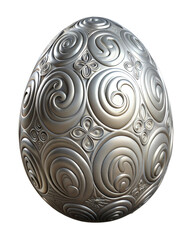 Silver Easter Egg with Intricate Floral Pattern isolated on white background