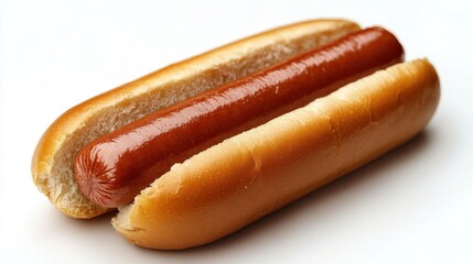 A classic hot dog in a soft, white bun, ready to be enjoyed.