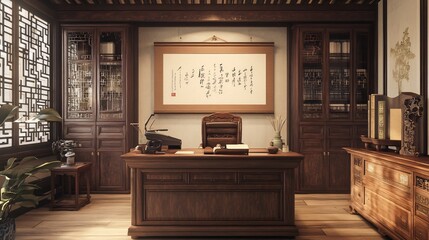 Serene Traditional Chinese Study Room Interior Design