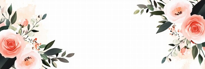 Elegant floral wedding invitation template featuring soft pink roses and greenery accents