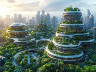 Obraz premium Eco-City: Green Buildings Thrive in Urban Landscape