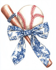 Baseball Bat and Ball with Decorative Ribbon
