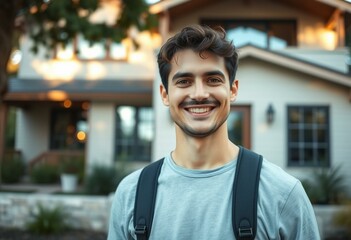 Fototapeta premium Serene residential scene with a happy male