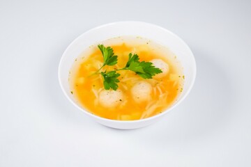 Chicken Soup with Meatballs and Parsley (Bright Overhead)