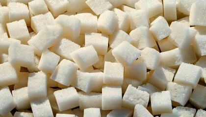 Sugar cubes arranged in a neat pile for culinary use and decoration in a kitchen