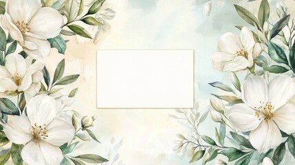 Elegant Floral Frame with White Flowers and Soft Pastel Background