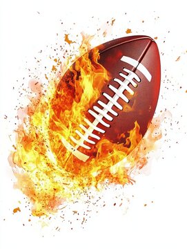 american footbal lball with bright flame flying on white background illustration