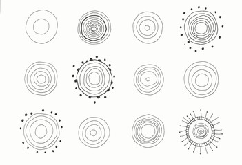 Twelve circular designs, each with varying degrees of complexity and detail. Vector patterns, random pattern