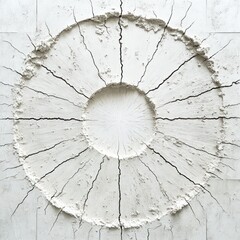 Obraz premium Abstract circular relief sculpture, radiating cracks, smooth center, museum display