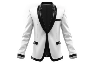 Modern White Dinner Jacket with Chic Black Trim Accents Isolated on Transparent Background