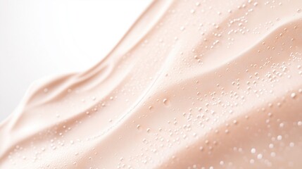 Dewy Cream Texture: A close-up shot of smooth, creamy moisturizer with delicate water droplets, creating a luxurious and inviting texture. The light reflects off the surface.