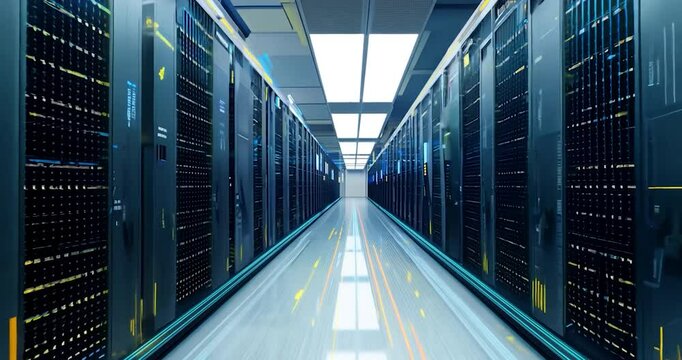 Futuristic Data Center Server Room with Glowing LED Lights &ndash; Cyber Technology