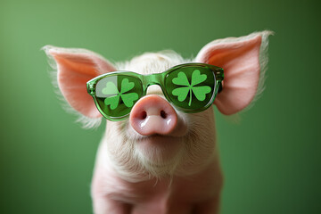 Cerdo con gafas color verde