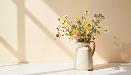 Flower bouquet in a vase against a light background