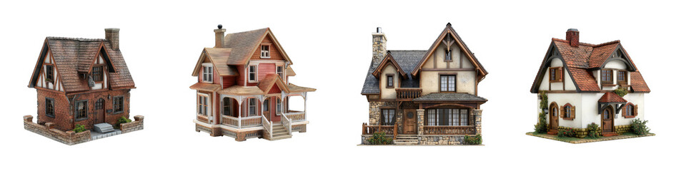 Vintage Cottage House PNG on White Background
