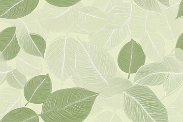 Obraz premium Padrão contínuo (seamless pattern) de folhas estilizadas em tons de verde com linhas delicadas em branco, criado com IA generativa.