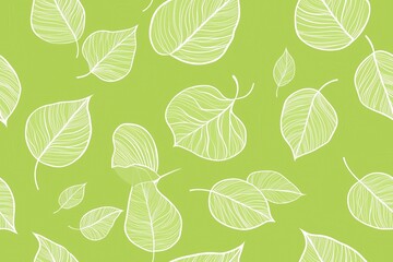 Padrão contínuo (seamless pattern) de folhas estilizadas em tons de verde com linhas delicadas em branco, criado com IA generativa.