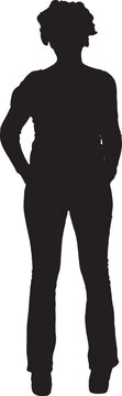 vector, silhouette of a front view of woman standing hamds pockets