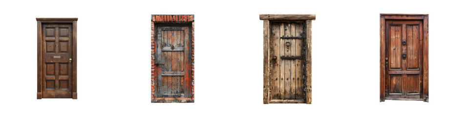 Vintage Wooden Doors PNG on White Background  
