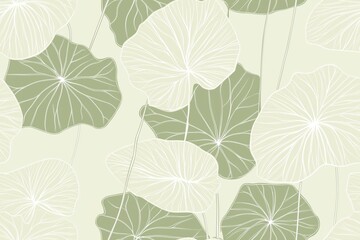 Obraz premium Padrão contínuo (seamless pattern) de folhas estilizadas em tons de verde com linhas delicadas em branco, criado com IA generativa.