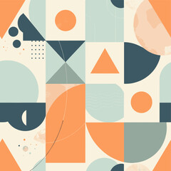 A grid of various geometric shapes, including triangles, circles, and rectangles, arranged in a repeating design. Vector patterns, random pattern
