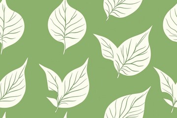 Padr&atilde;o cont&iacute;nuo (seamless pattern) de folhas estilizadas em tons de verde com linhas delicadas em branco, criado com IA generativa.