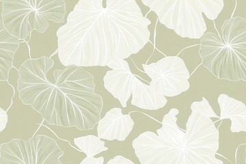 Padr&atilde;o cont&iacute;nuo (seamless pattern) de folhas estilizadas em tons de verde com linhas delicadas em branco, criado com IA generativa.