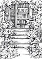 Fototapeta premium Enchanted Library Coloring Page
